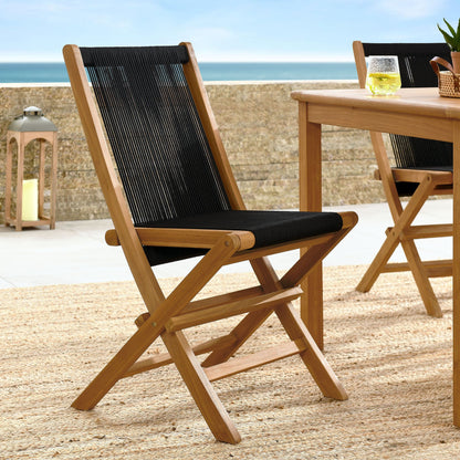 Vienna Outdoor Patio Teak and Rope Folding Chairs Set of 4 By HouseBean