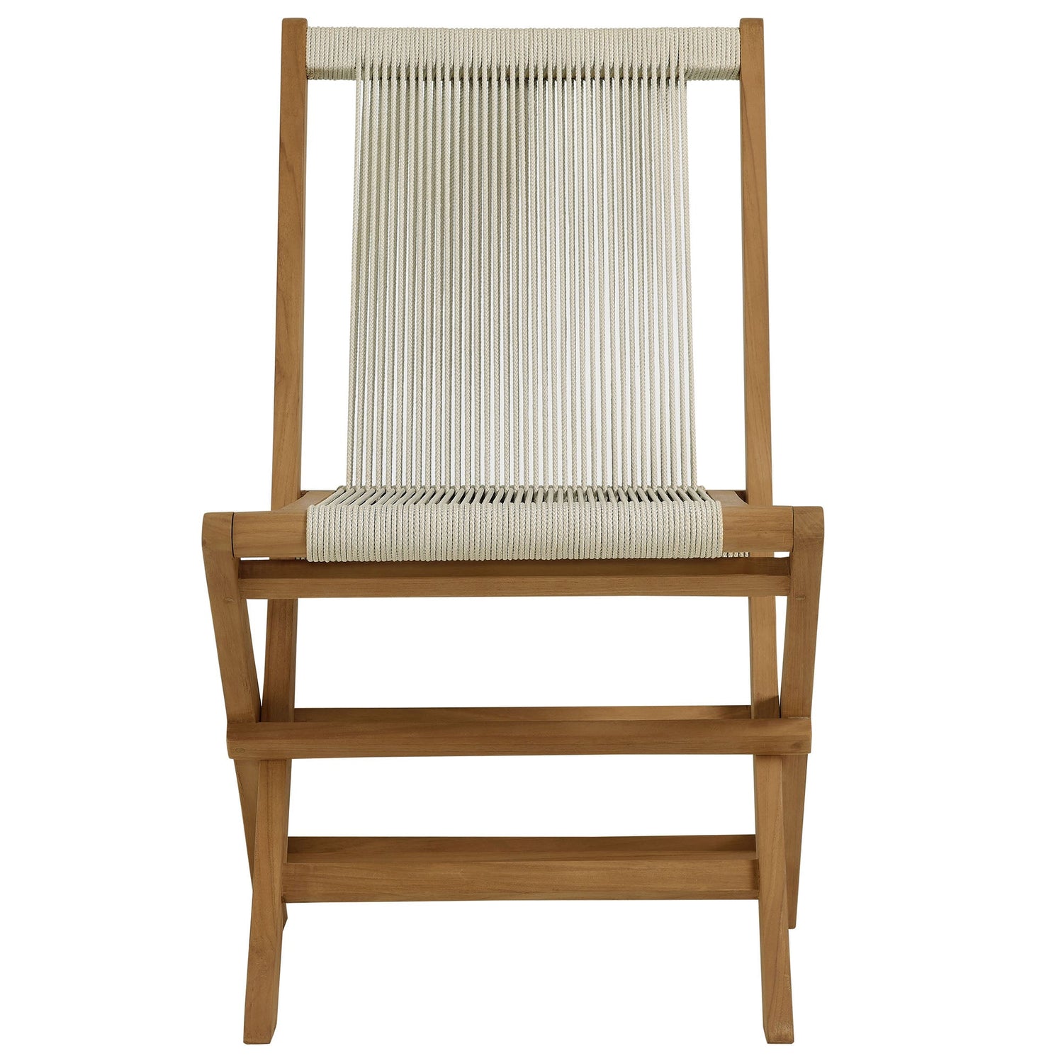 Vienna 2-Piece Outdoor Patio Teak and Rope Folding Accent Lounge Chair and Ottoman Set by Modway