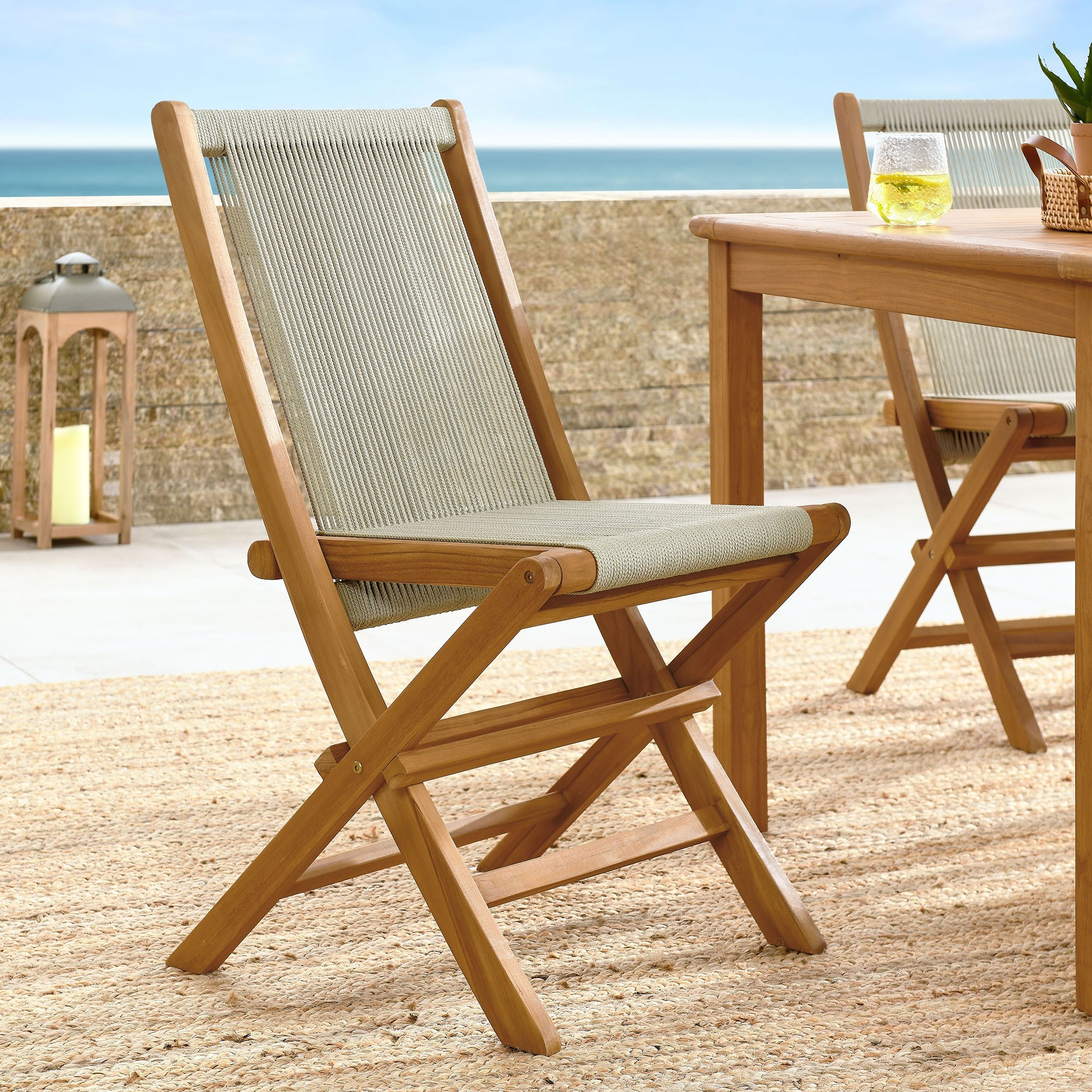 Vienna Outdoor Patio Teak and Rope Folding Chairs Set of 4 By HouseBean