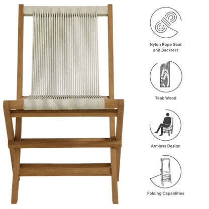 Vienna Outdoor Patio Teak and Rope Folding Chairs Set of 4 By HouseBean