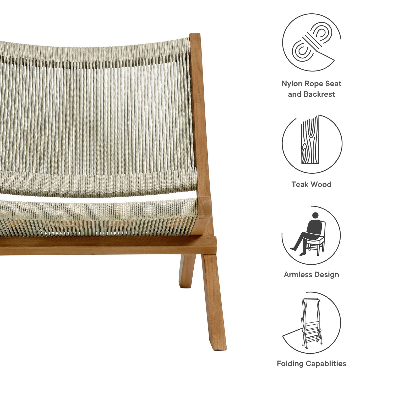 Vienna Outdoor Patio Teak and Rope Folding Accent Lounge Chair By HouseBean