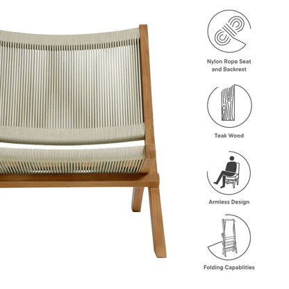 Vienna Outdoor Patio Teak and Rope Folding Accent Lounge Chair By HouseBean