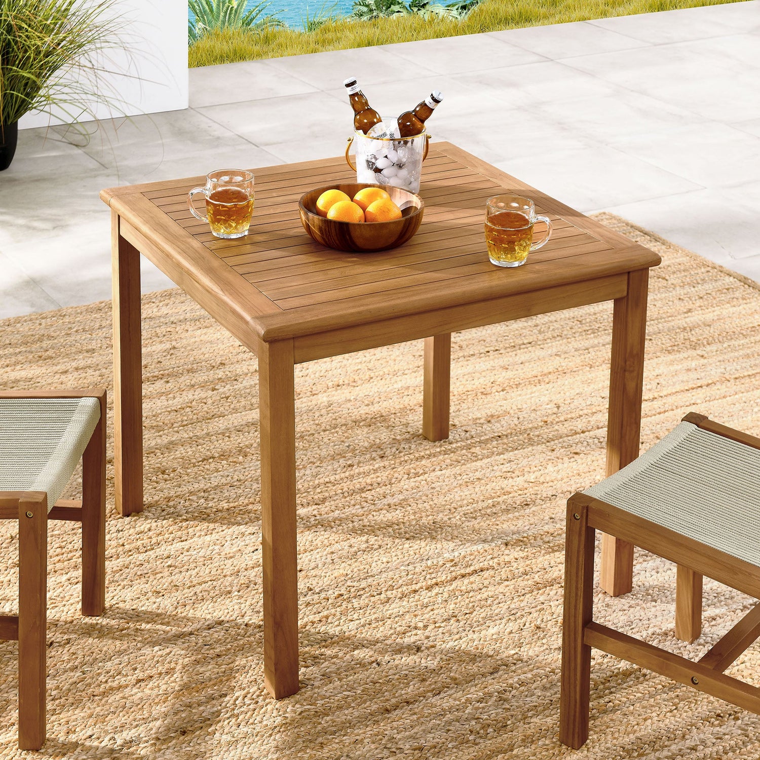 Vienna 34&quot; Square Outdoor Patio Teak Wood Dining Table by Modway