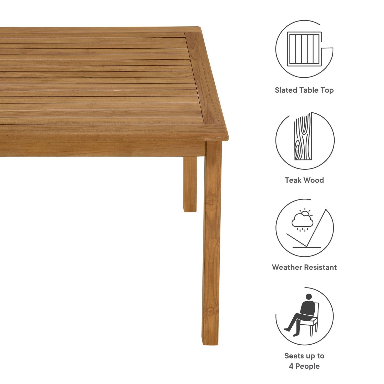 Vienna 34&quot; Square Outdoor Patio Teak Wood Dining Table by Modway