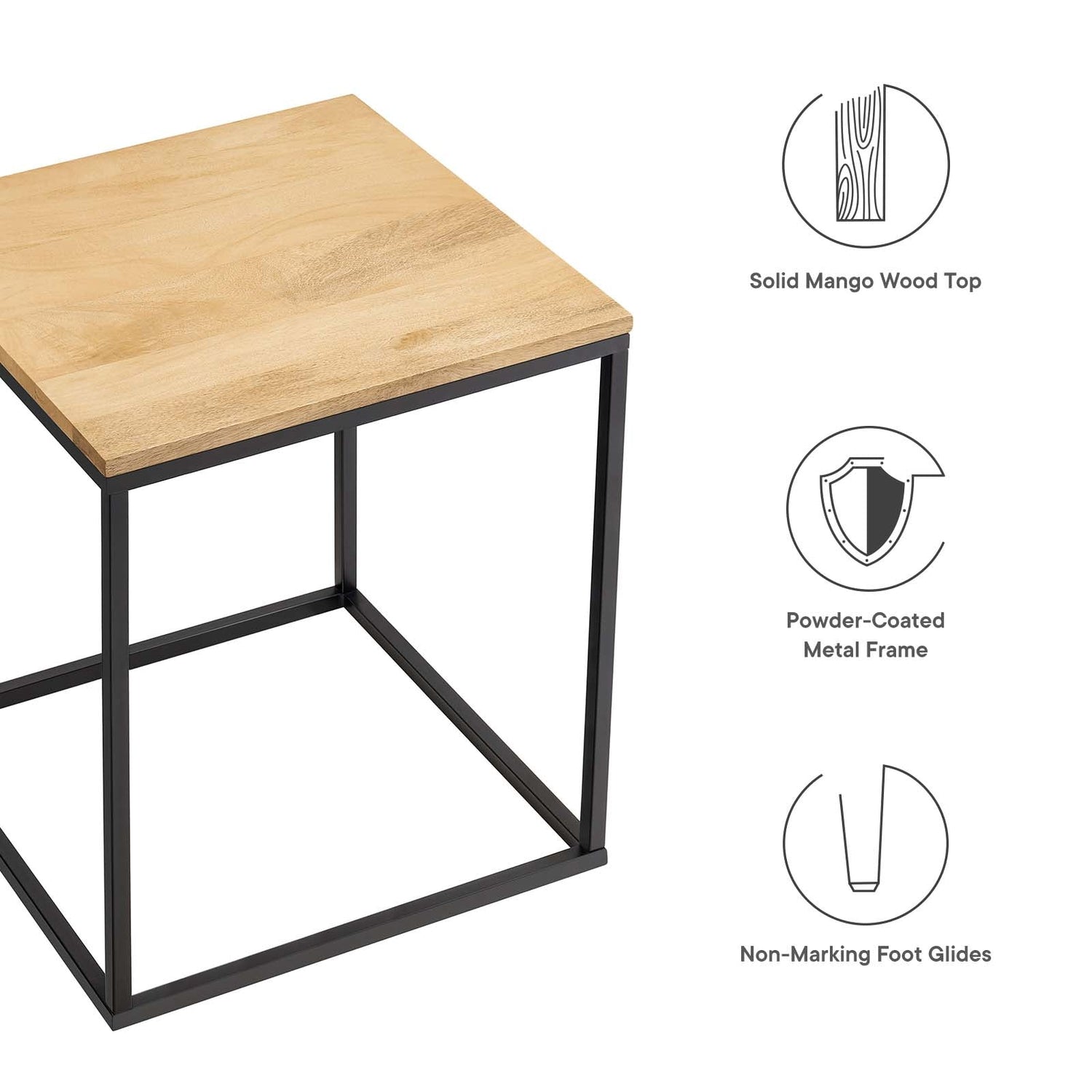 Zora Square Wood and Metal Side Table