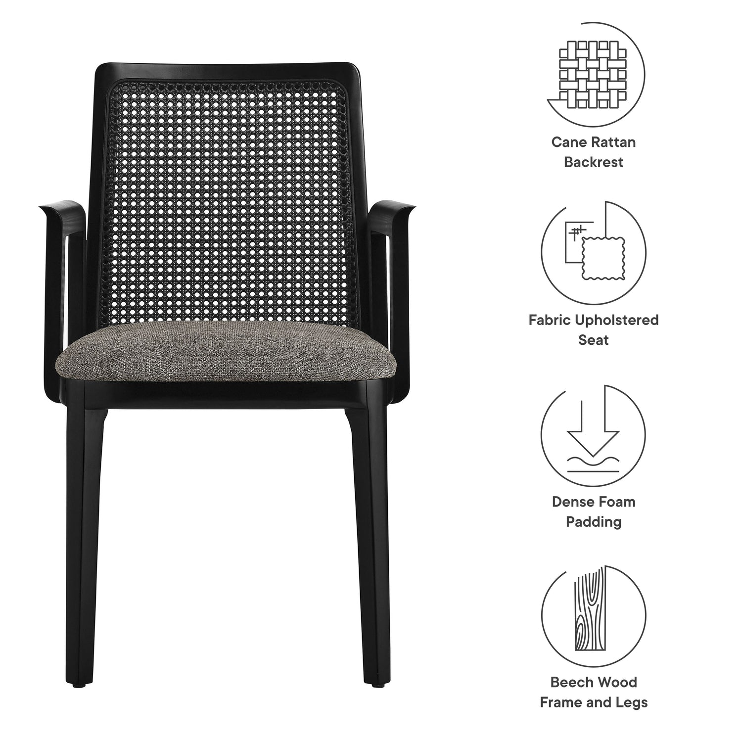 Monarch Beech Wood and Rattan Dining Armchair by Modway
