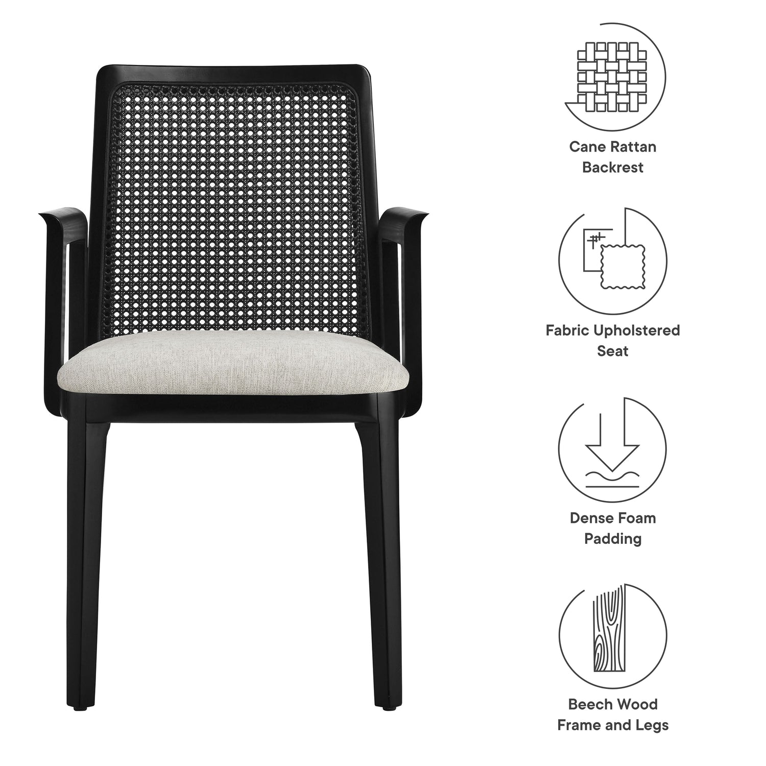 Monarch Beech Wood and Rattan Dining Armchair by Modway