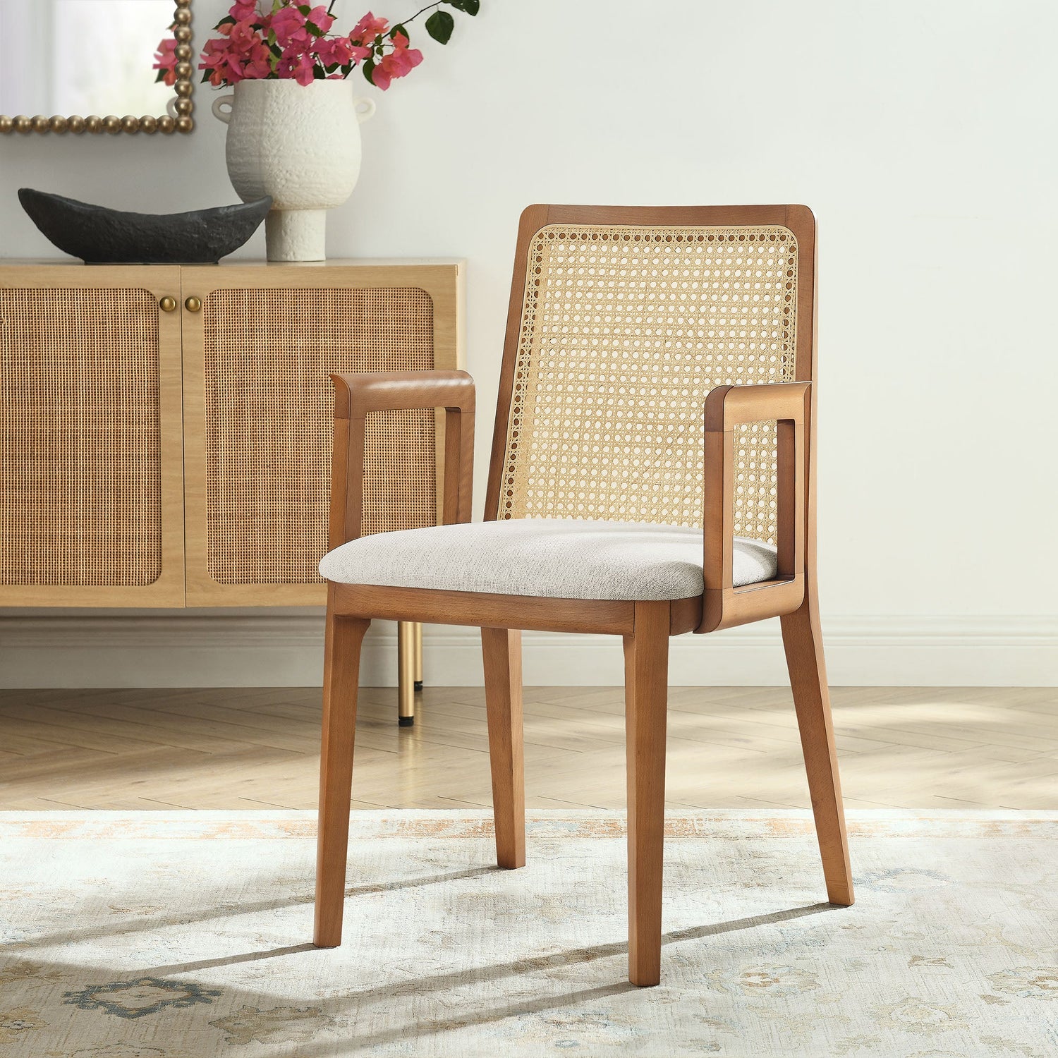 Monarch Beech Wood and Rattan Dining Armchair by Modway