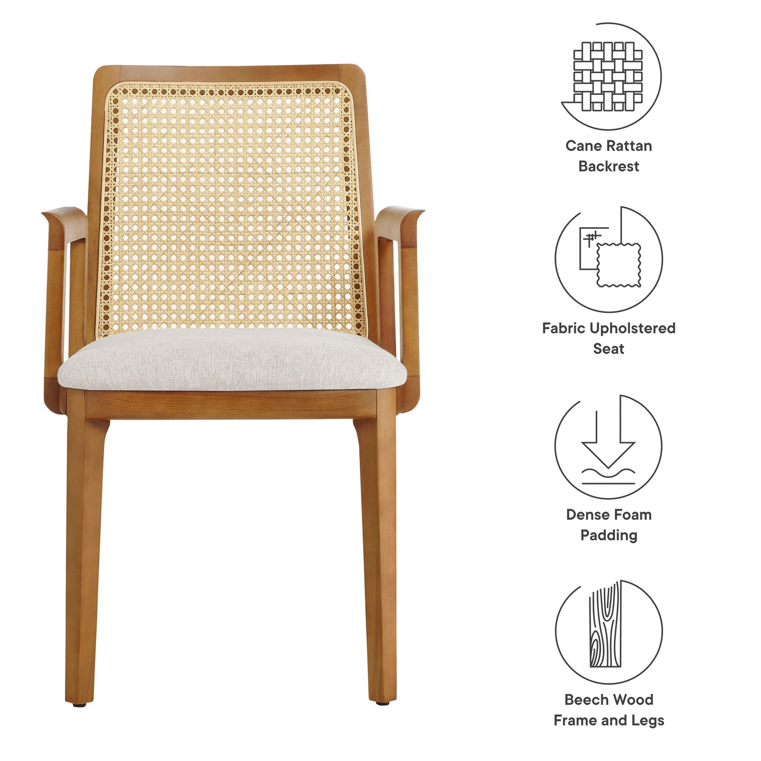 Monarch Beech Wood and Rattan Dining Armchair by Modway