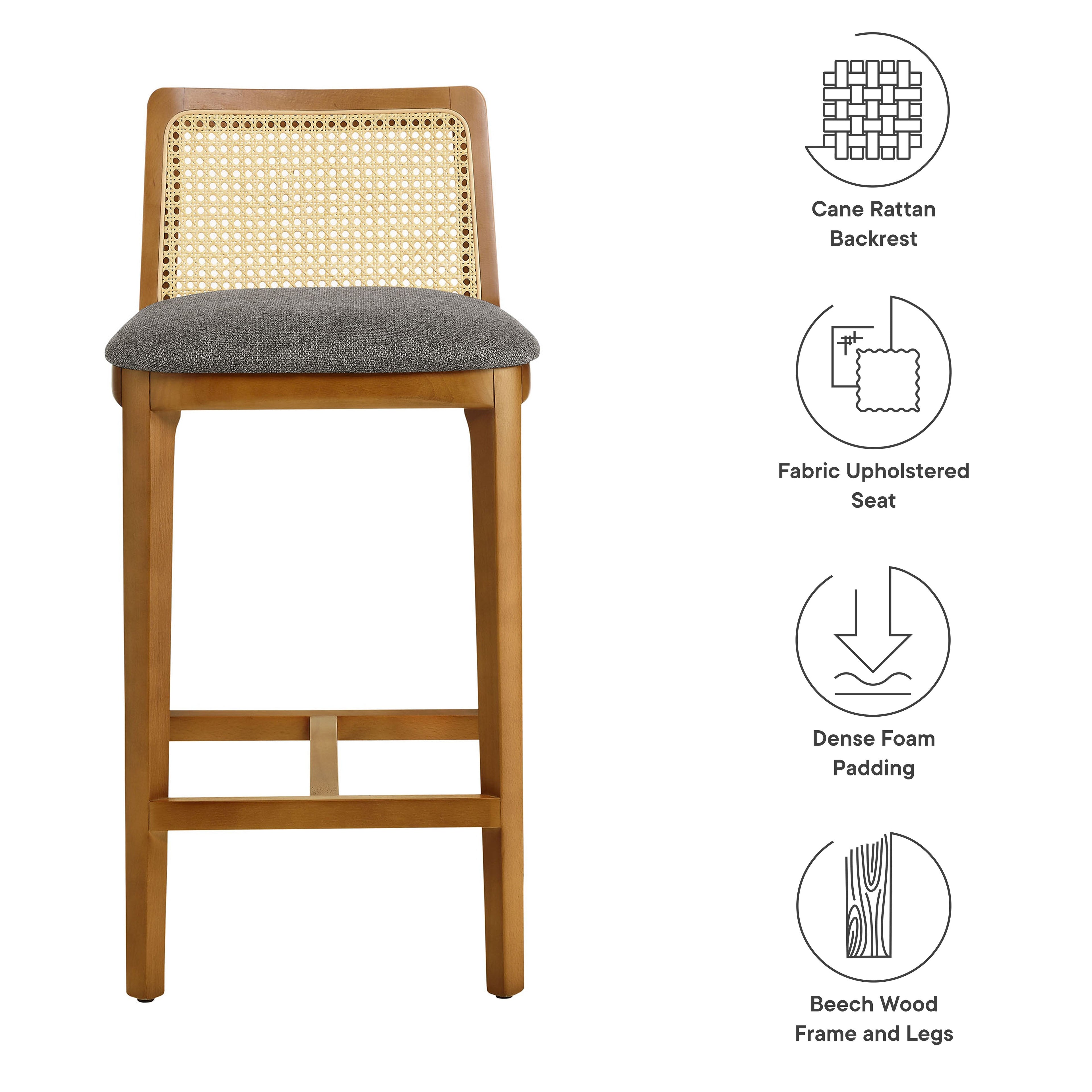 Monarch Beech Wood and Rattan Counter Stool By HouseBean