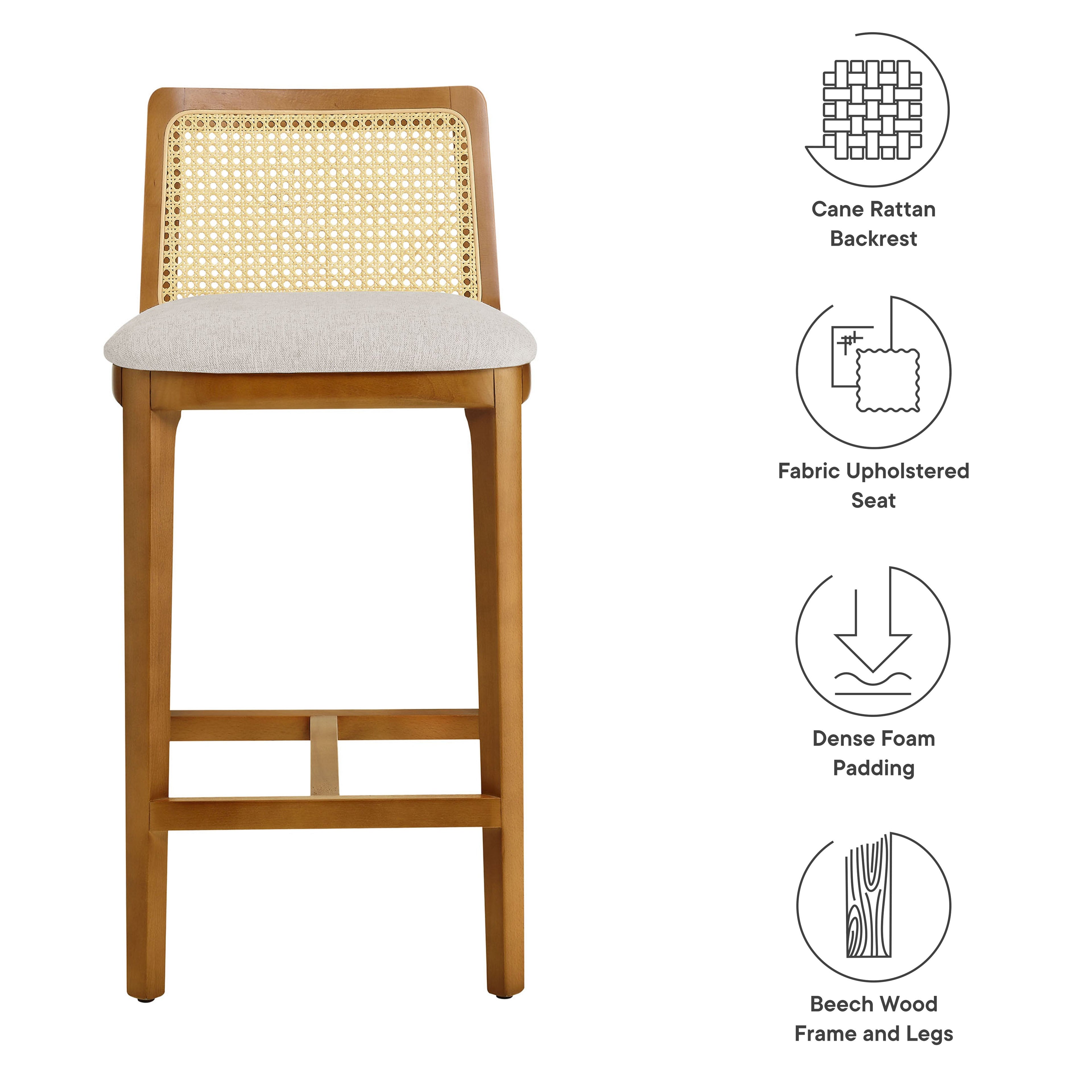 Monarch Beech Wood and Rattan Counter Stool By HouseBean