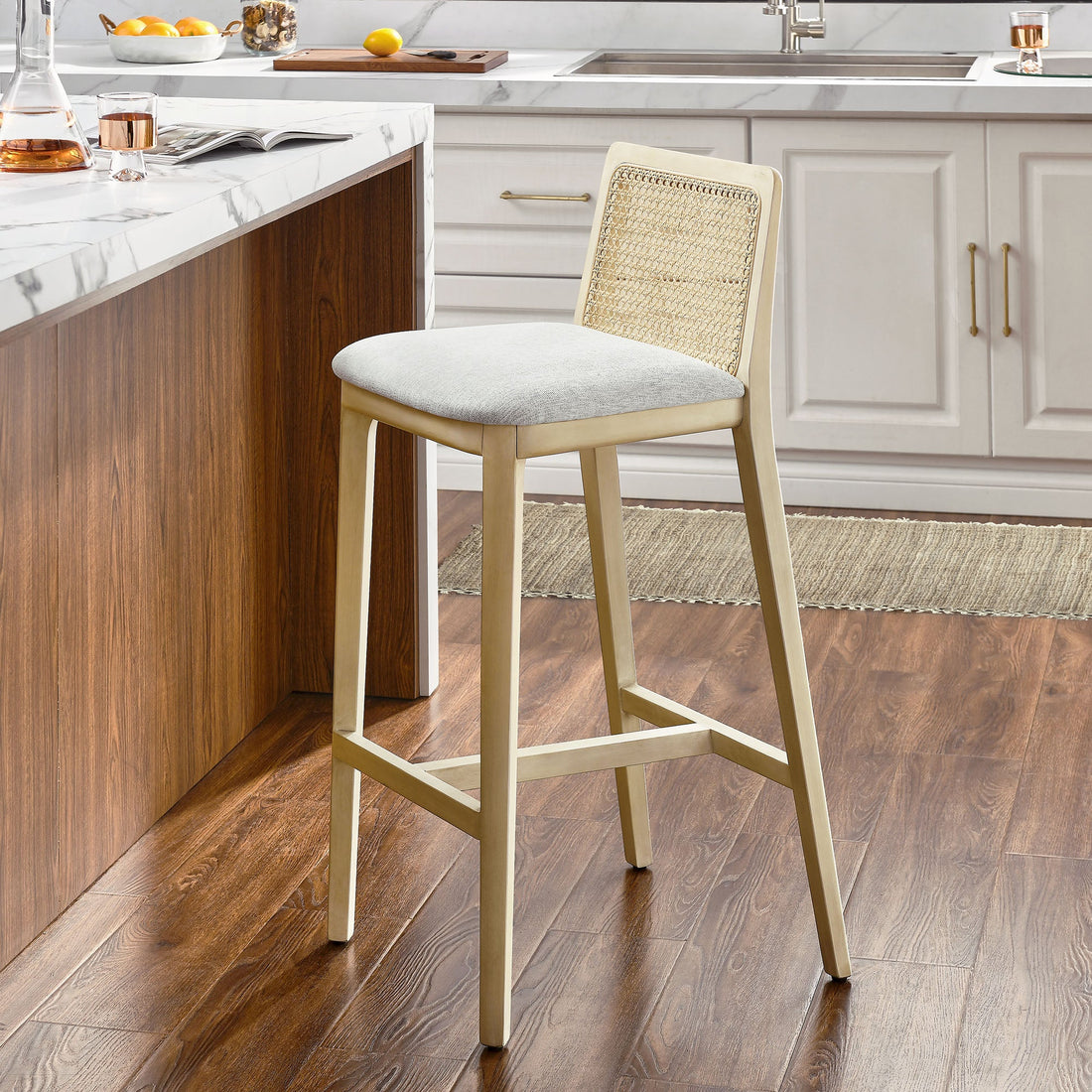 Monarch Wood and Rattan Bar Stool by Modway