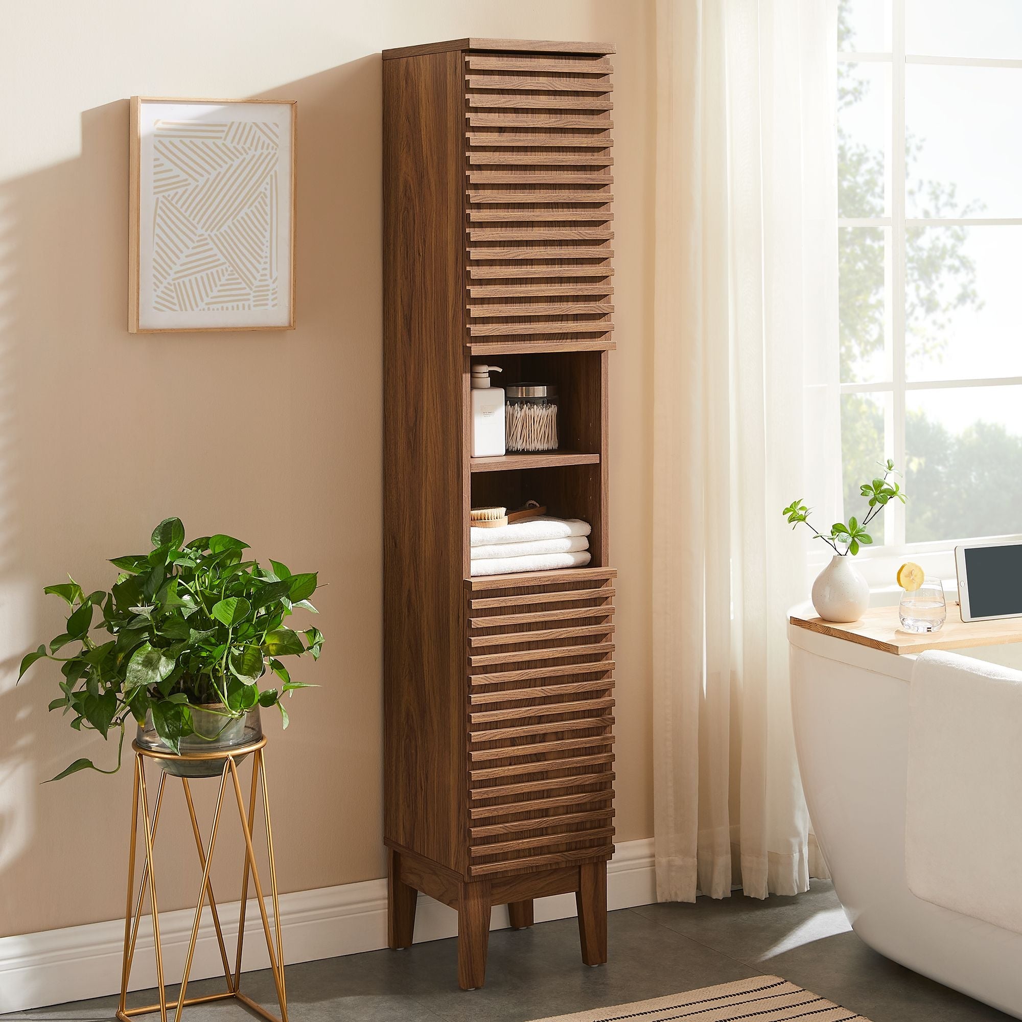 Render Tall Narrow Bathroom Storage Cabinet By HouseBean