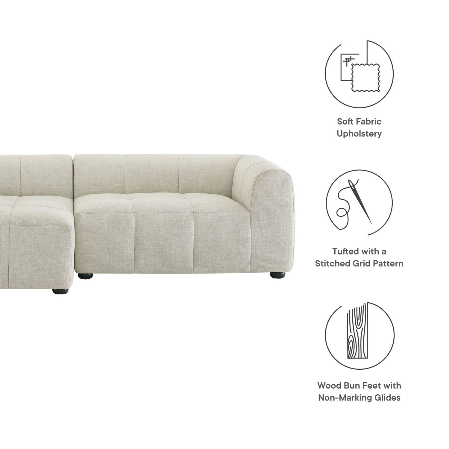 Liana  Left-Facing Upholstered Fabric Modular Sofa with Chaise