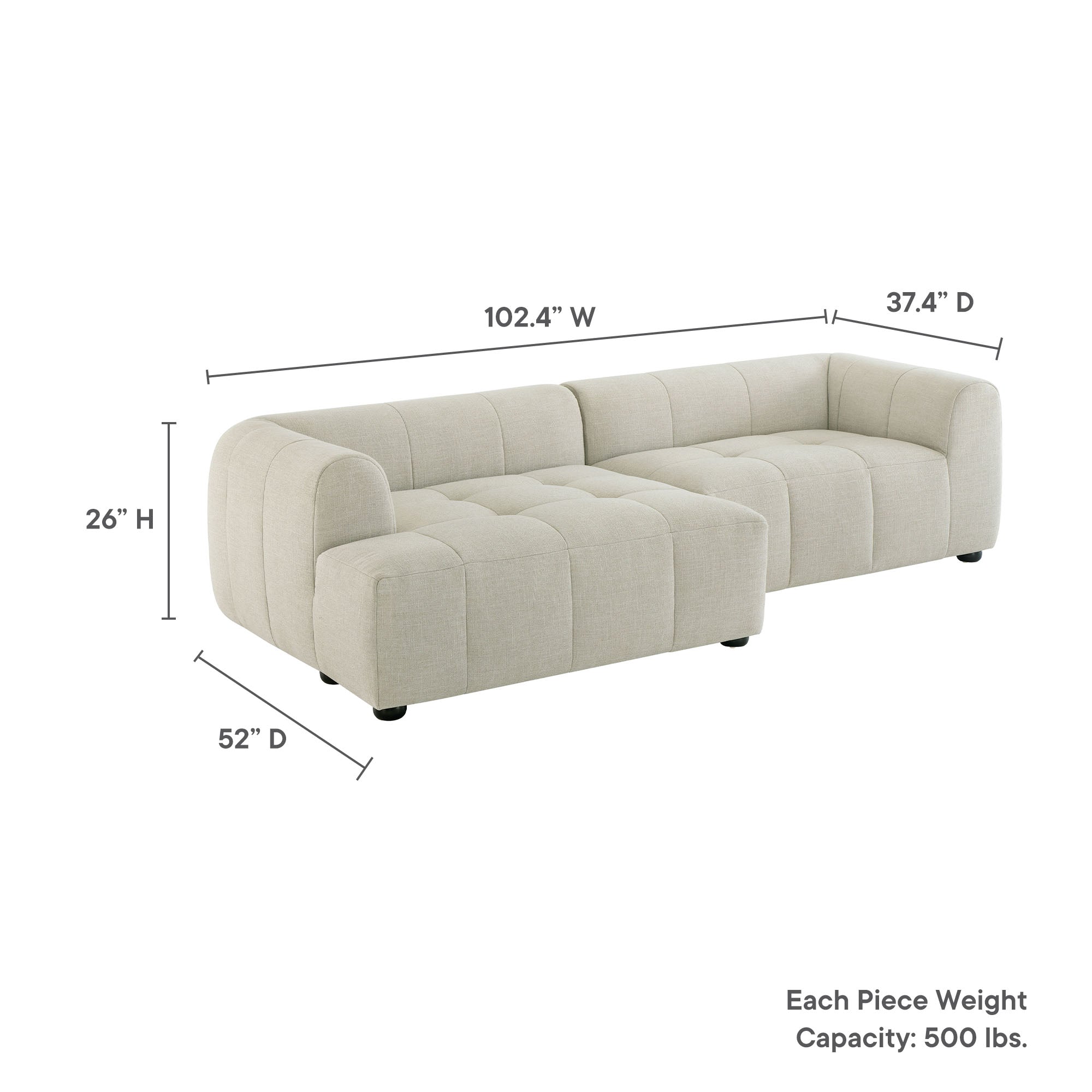 Liana  Left-Facing Upholstered Fabric Modular Sofa with Chaise