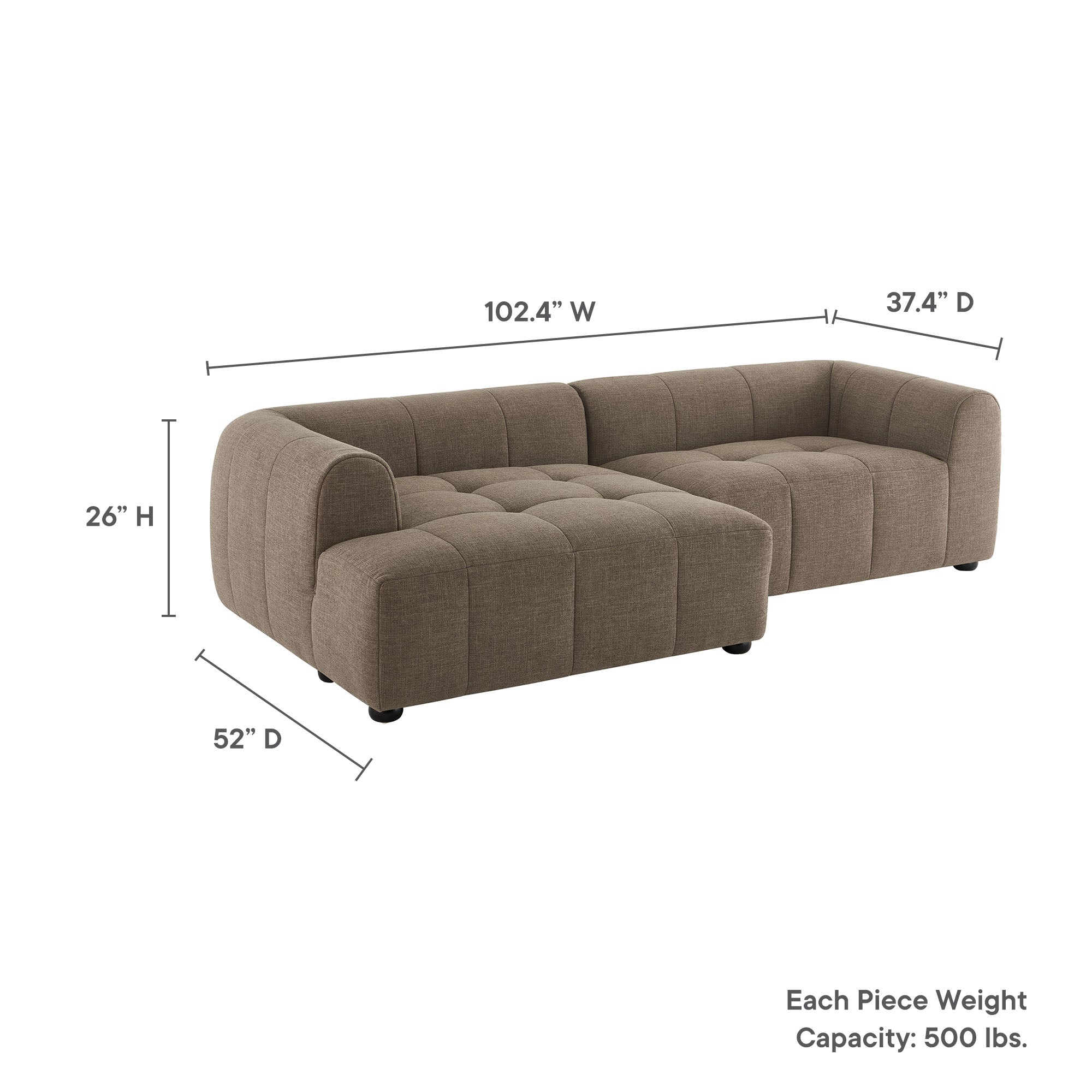 Liana  Left-Facing Upholstered Fabric Modular Sofa with Chaise