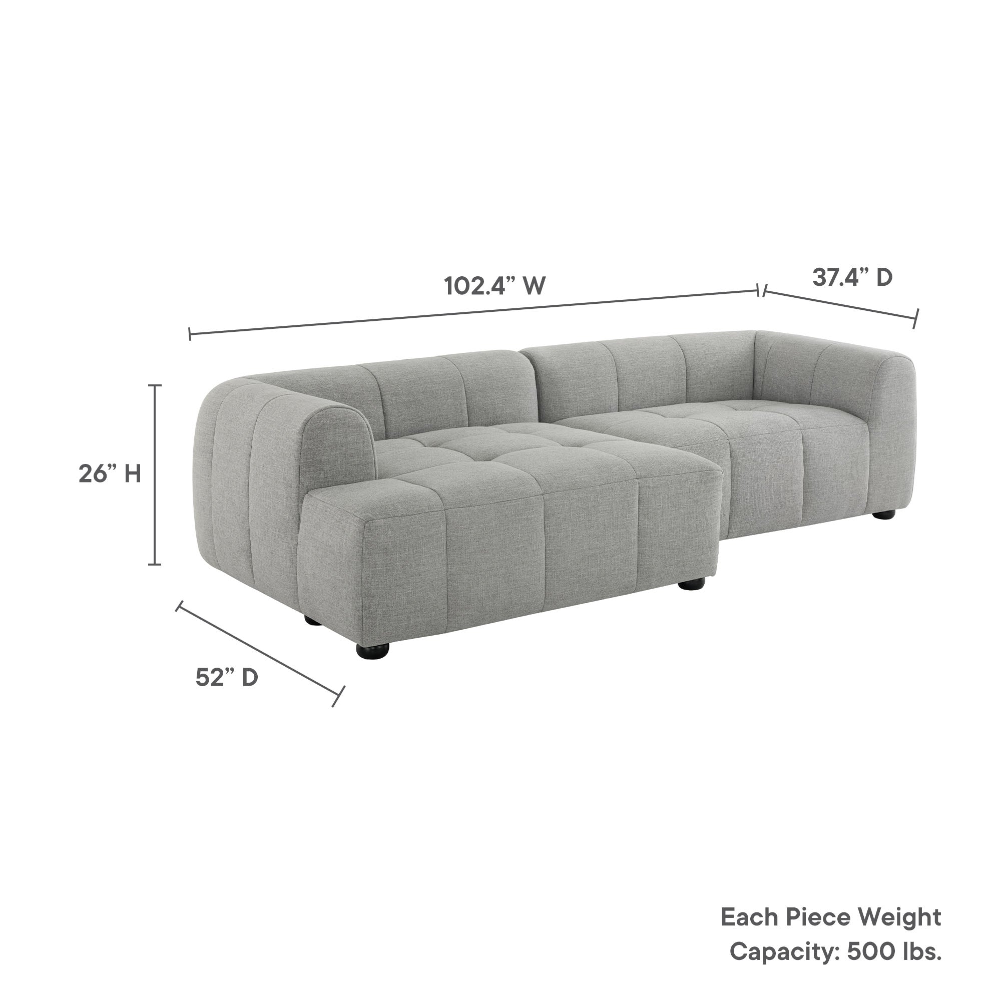 Liana  Left-Facing Upholstered Fabric Modular Sofa with Chaise