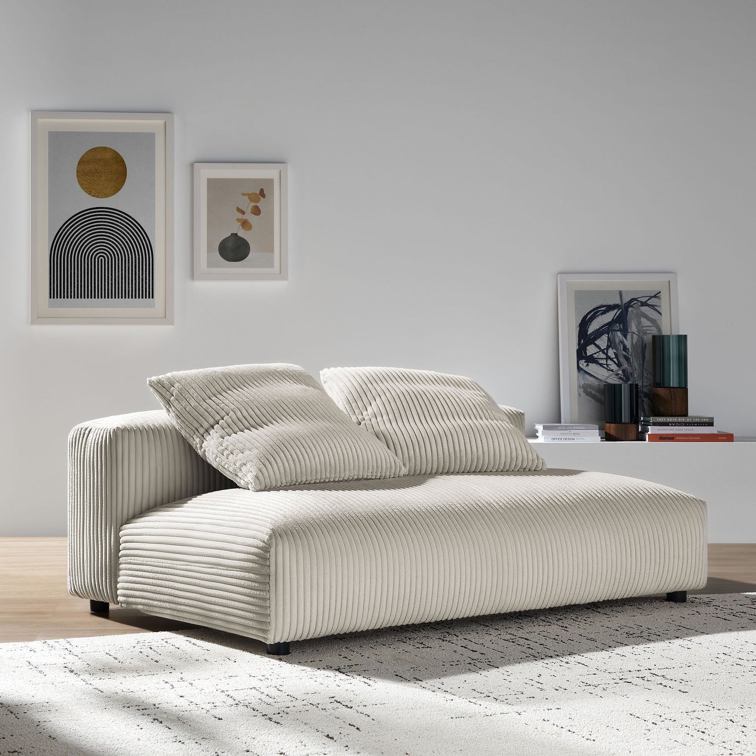 Solace  Modular Corduroy Upholstered Armless Loveseat