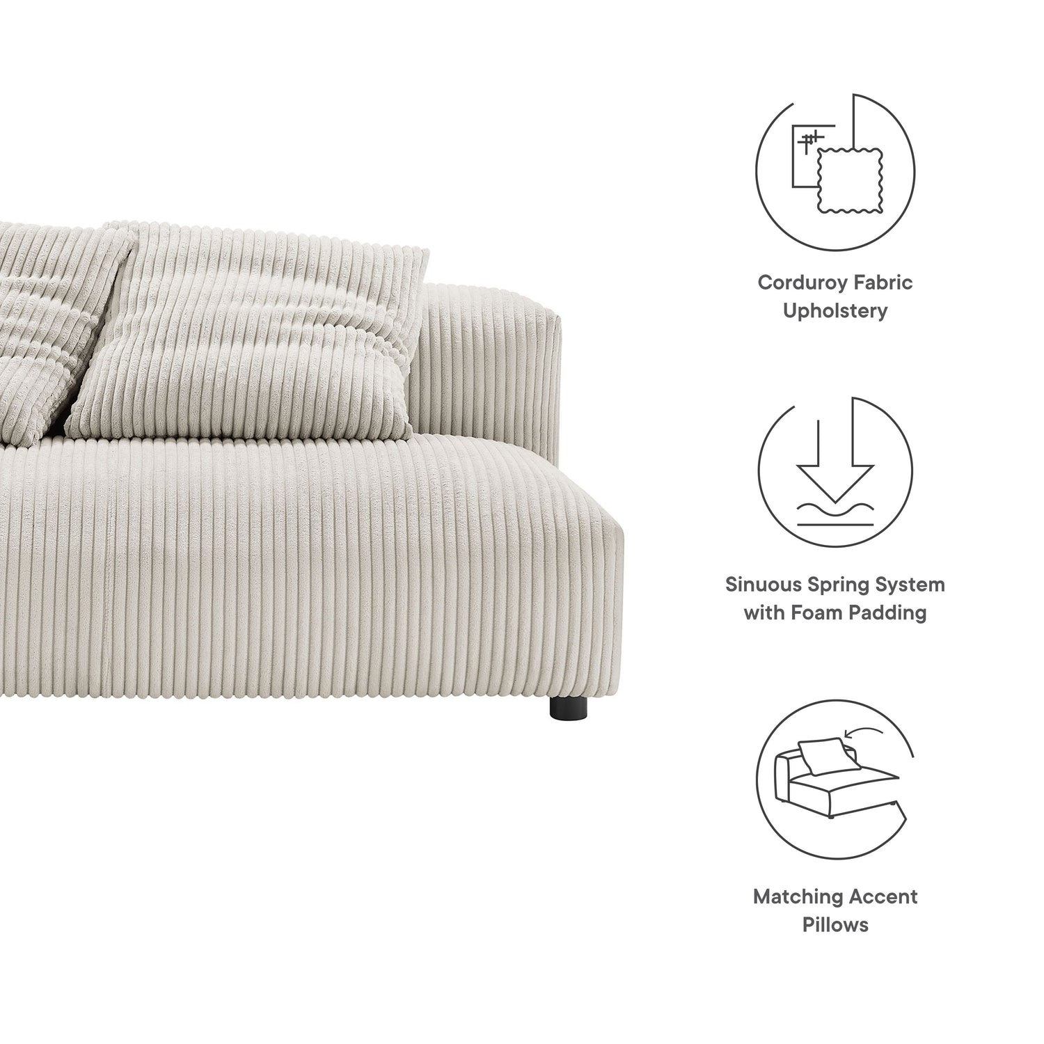Solace  Modular Corduroy Upholstered Armless Loveseat