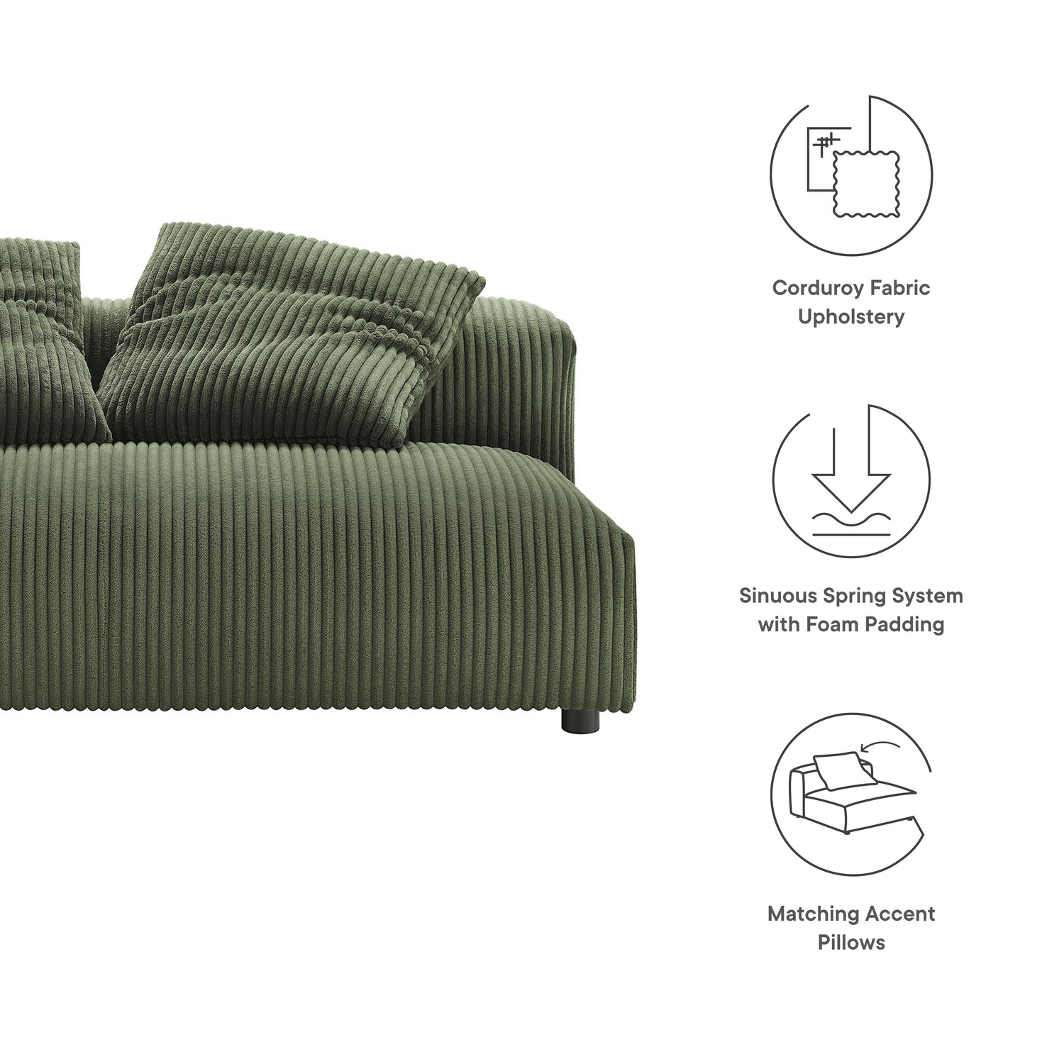 Solace  Modular Corduroy Upholstered Armless Loveseat