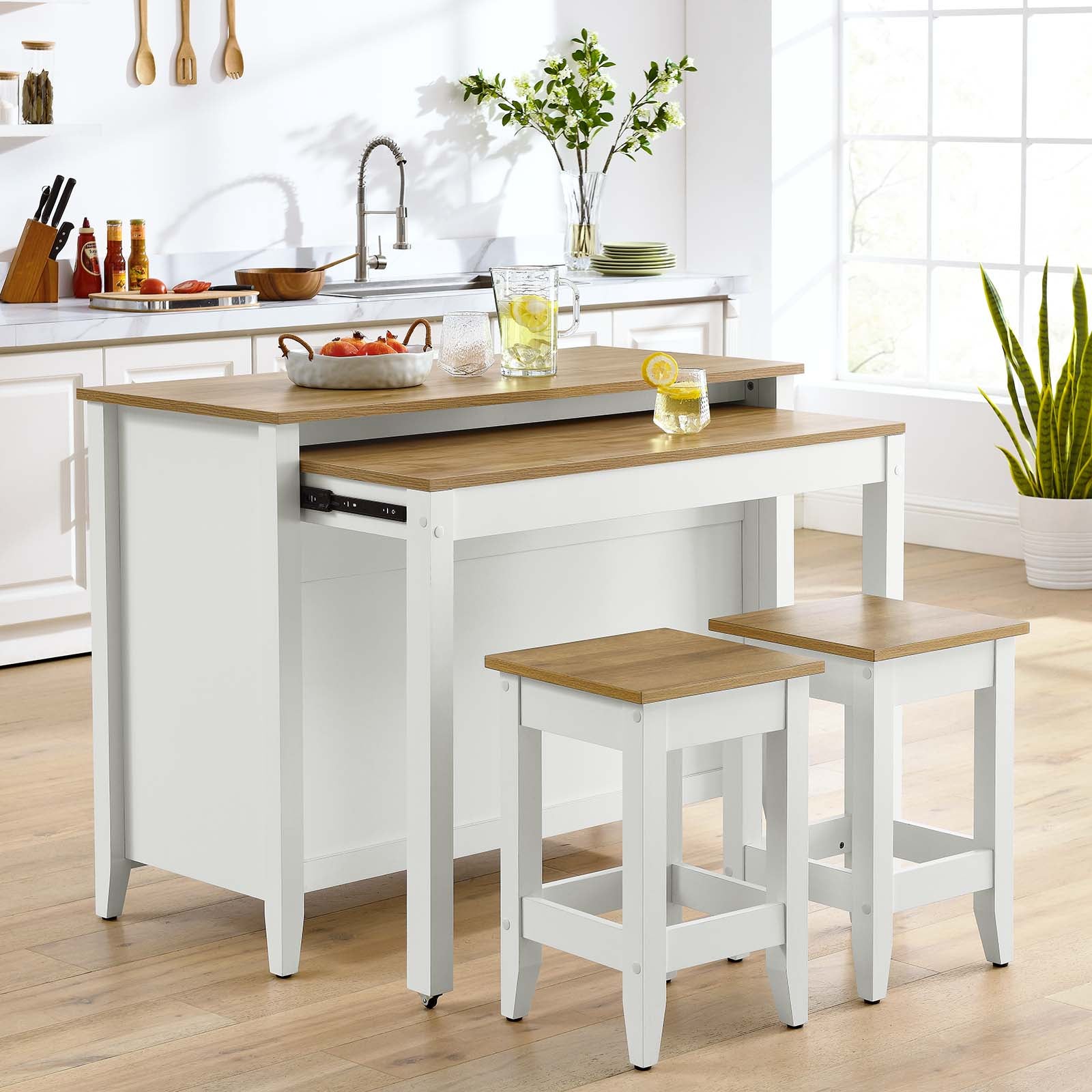 Garland 3-Piece Kitchen Island and Stool Set By HouseBean