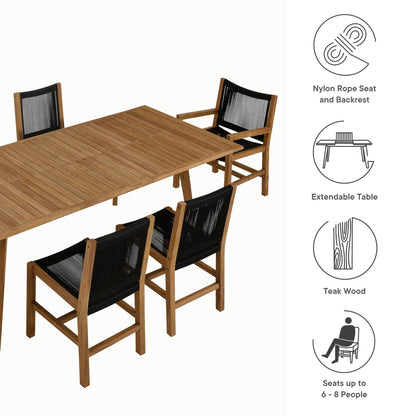 Vienna 7-Piece Outdoor Patio Teak and Rope Dining Set by Modway