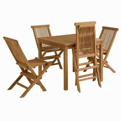 Vienna 5-Piece Outdoor Patio Teak Wood Dining Set with Folding Chairs By HouseBean