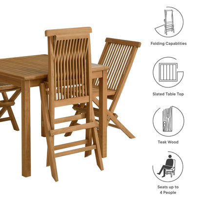 Vienna 5-Piece Outdoor Patio Teak Wood Dining Set with Folding Chairs By HouseBean