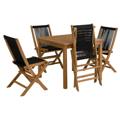 Vienna 5-Piece Outdoor Patio Teak Wood Dining Set with Rope Folding Chairs By HouseBean