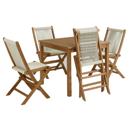 Vienna 5-Piece Outdoor Patio Teak Wood Dining Set with Rope Folding Chairs By HouseBean