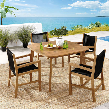 Vienna 5-Piece Outdoor Patio Teak and Rope Dining Set with Armchairs By HouseBean