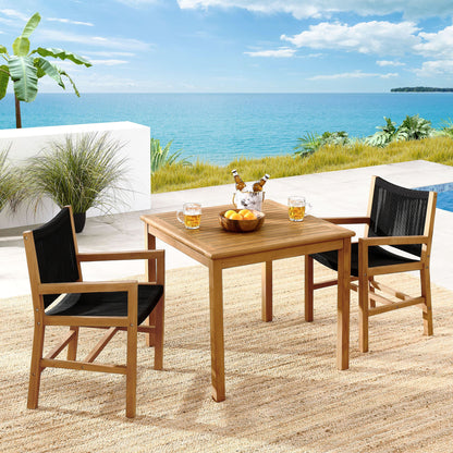 Vienna 3-Piece Outdoor Patio Teak and Rope Dining Set with Armchairs By HouseBean