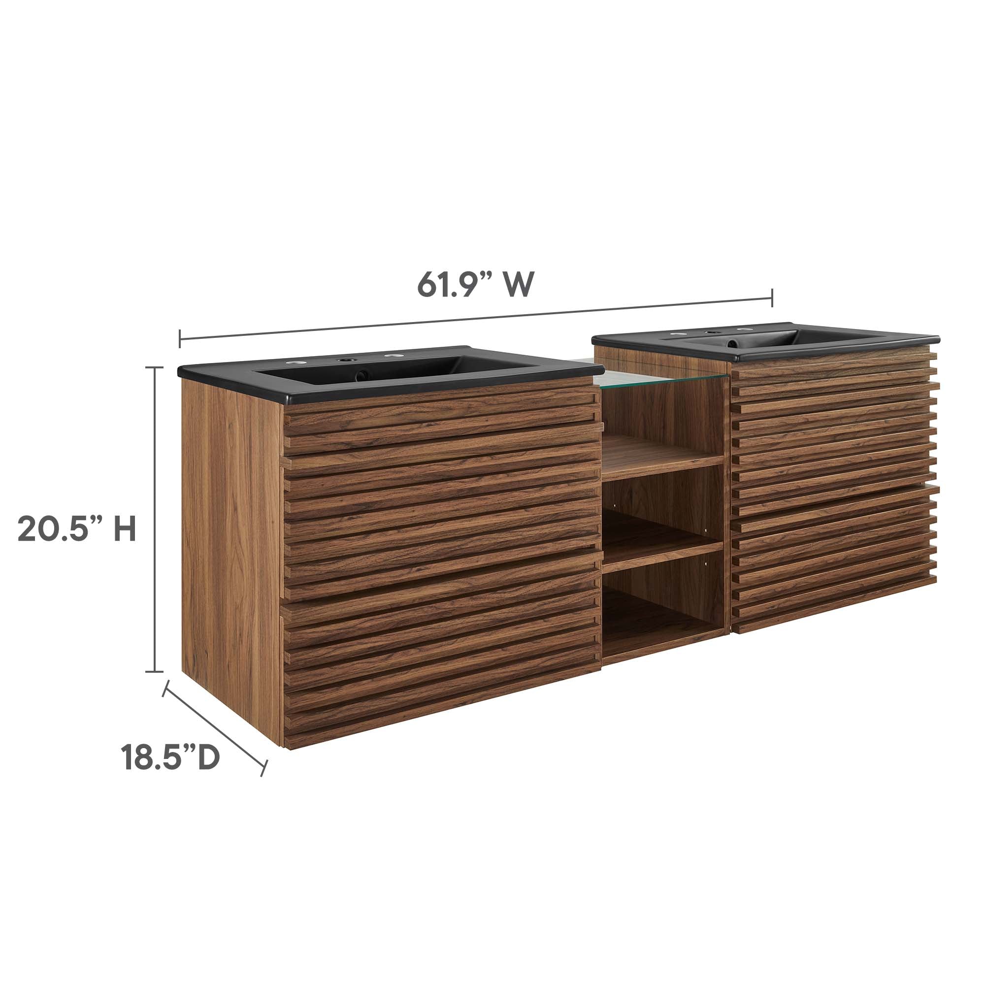 Render Wall-Mount Bathroom Vanity with Black Basin Included by Modway