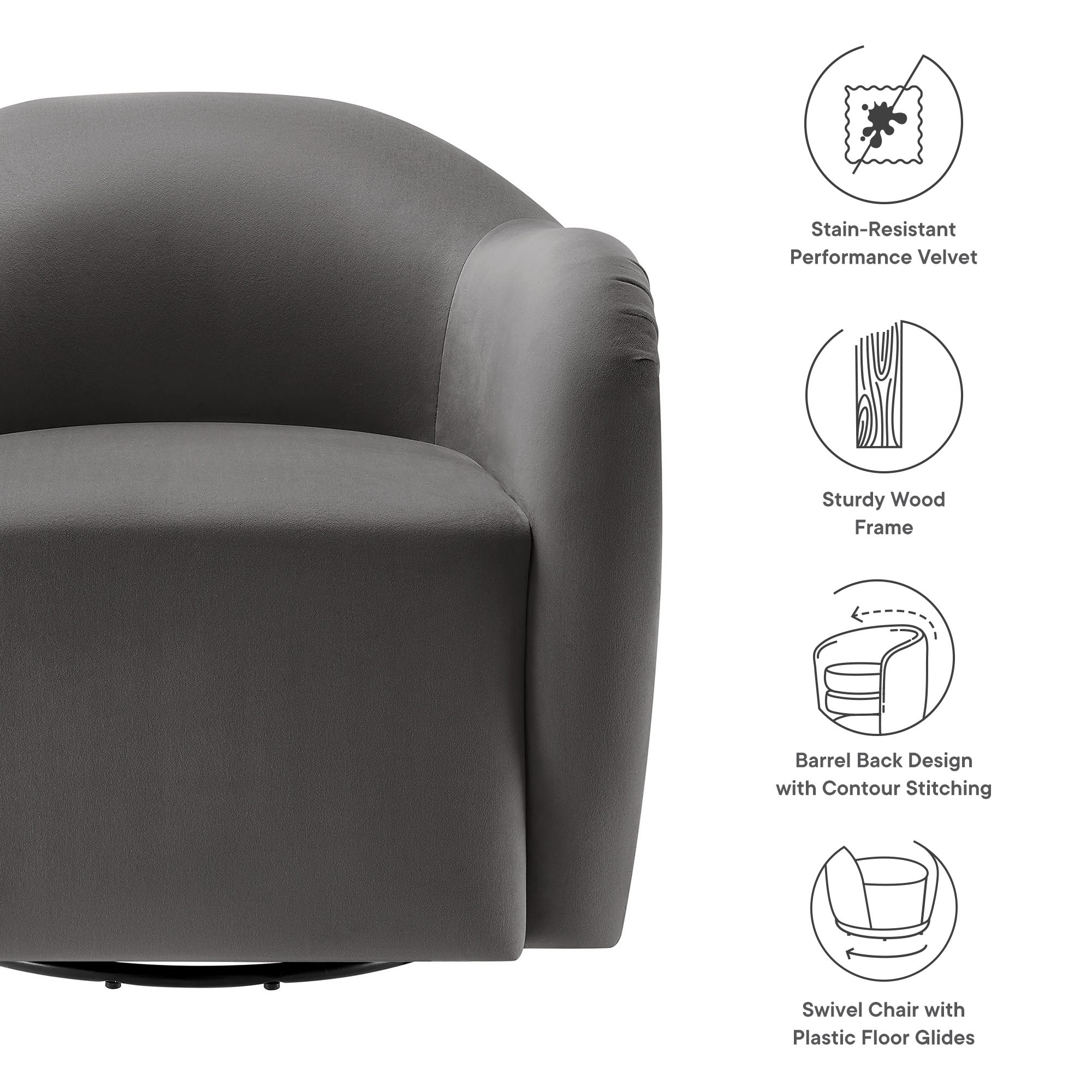 Compose Performance Velvet Swivel Armchair By HouseBean