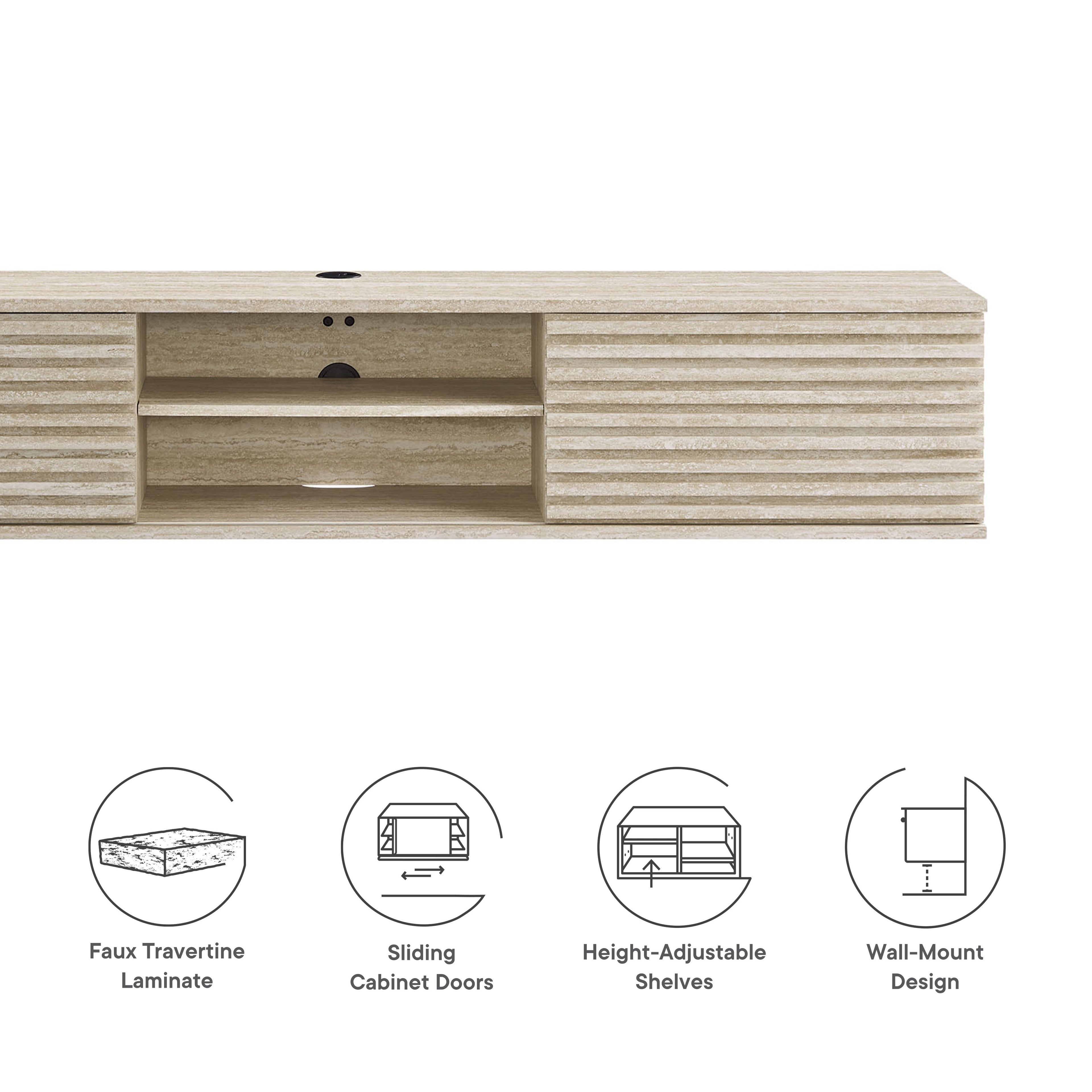 Render 70&quot; Faux Travertine Wall-Mount Media Console TV Stand by Modway