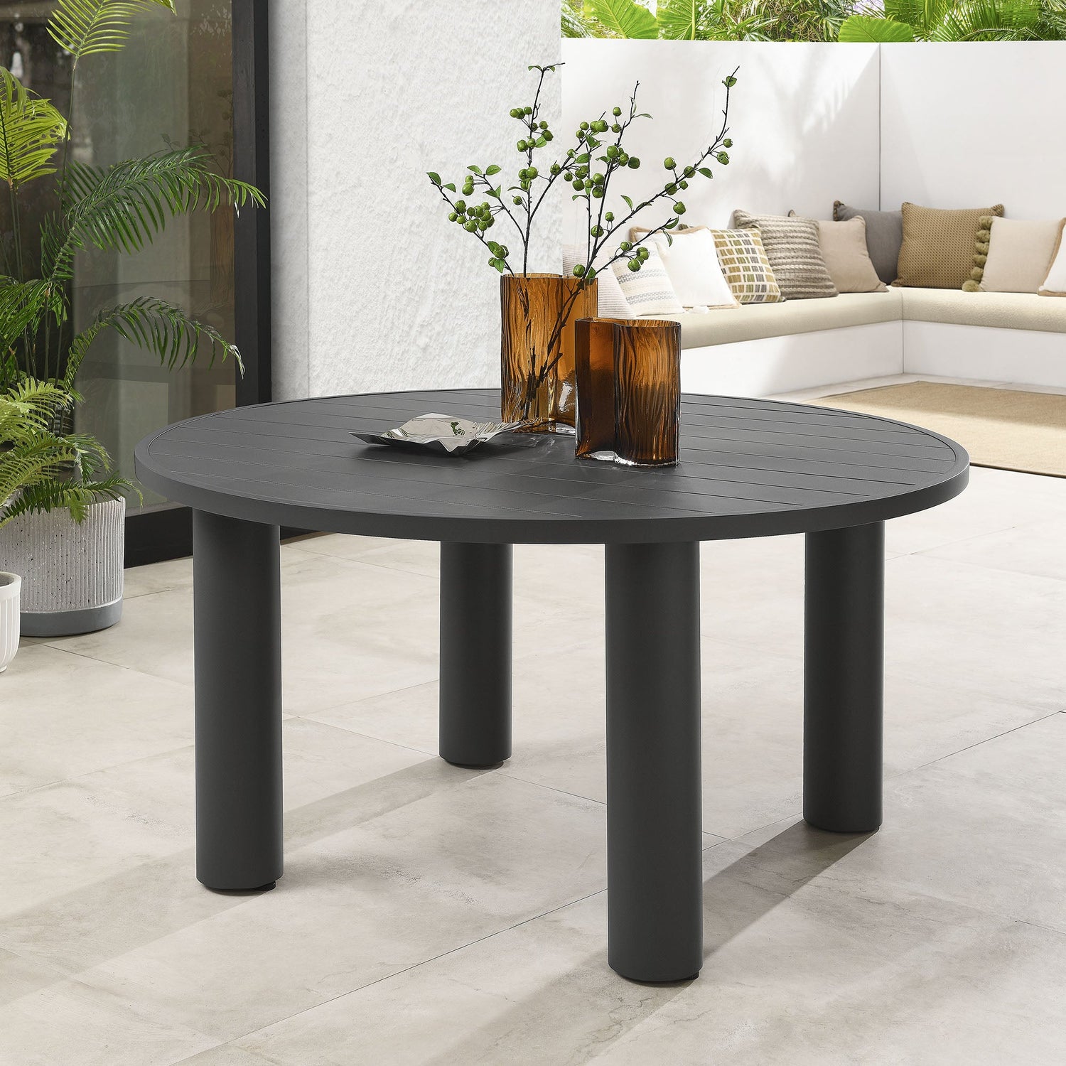 Nautica Outdoor Patio 60&quot; Round Aluminum Dining Table by Modway