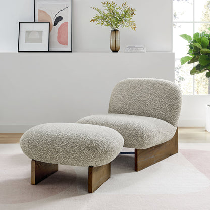 Loyal Boucle Fabric Accent Chair and Ottoman Set By HouseBean