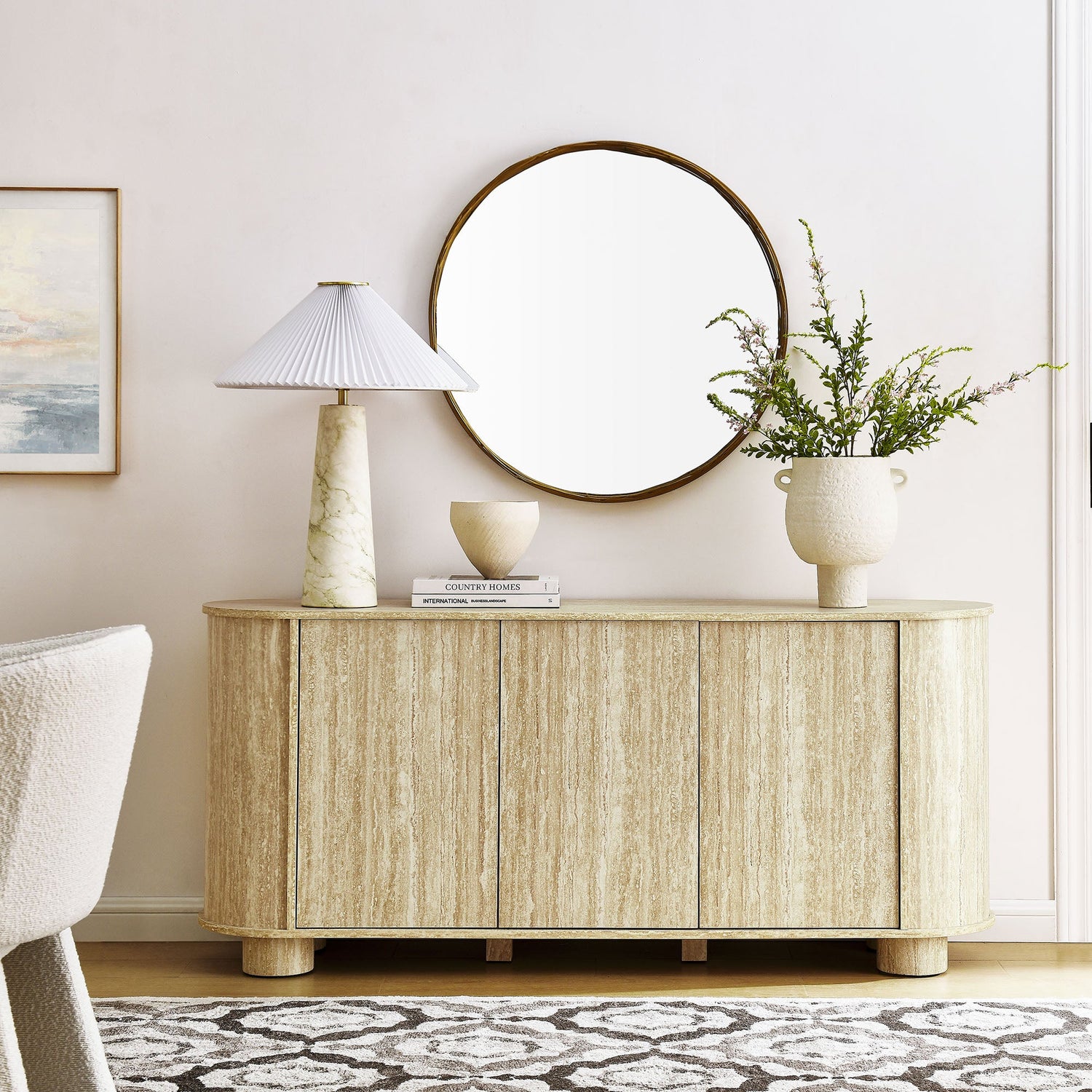 Overture 63‚Äù Oval Faux Travertine Sideboard by Modway