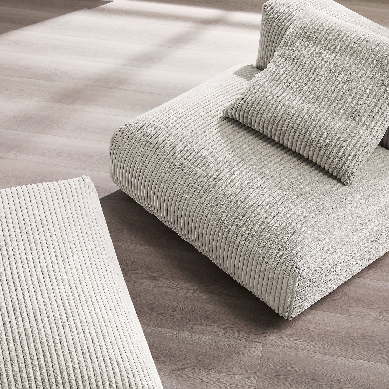 Solace  Modular Corduroy Upholstered Armless Chair and Ottoman Set