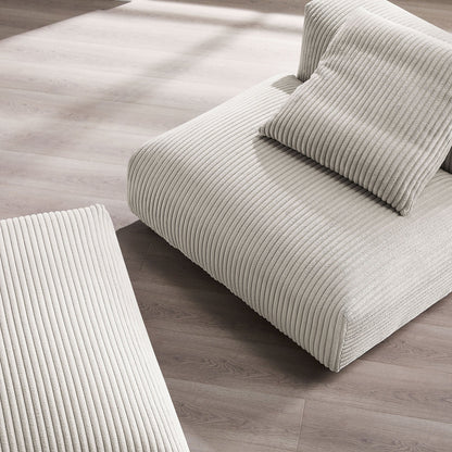 Solace  Modular Corduroy Upholstered Armless Chair and Ottoman Set