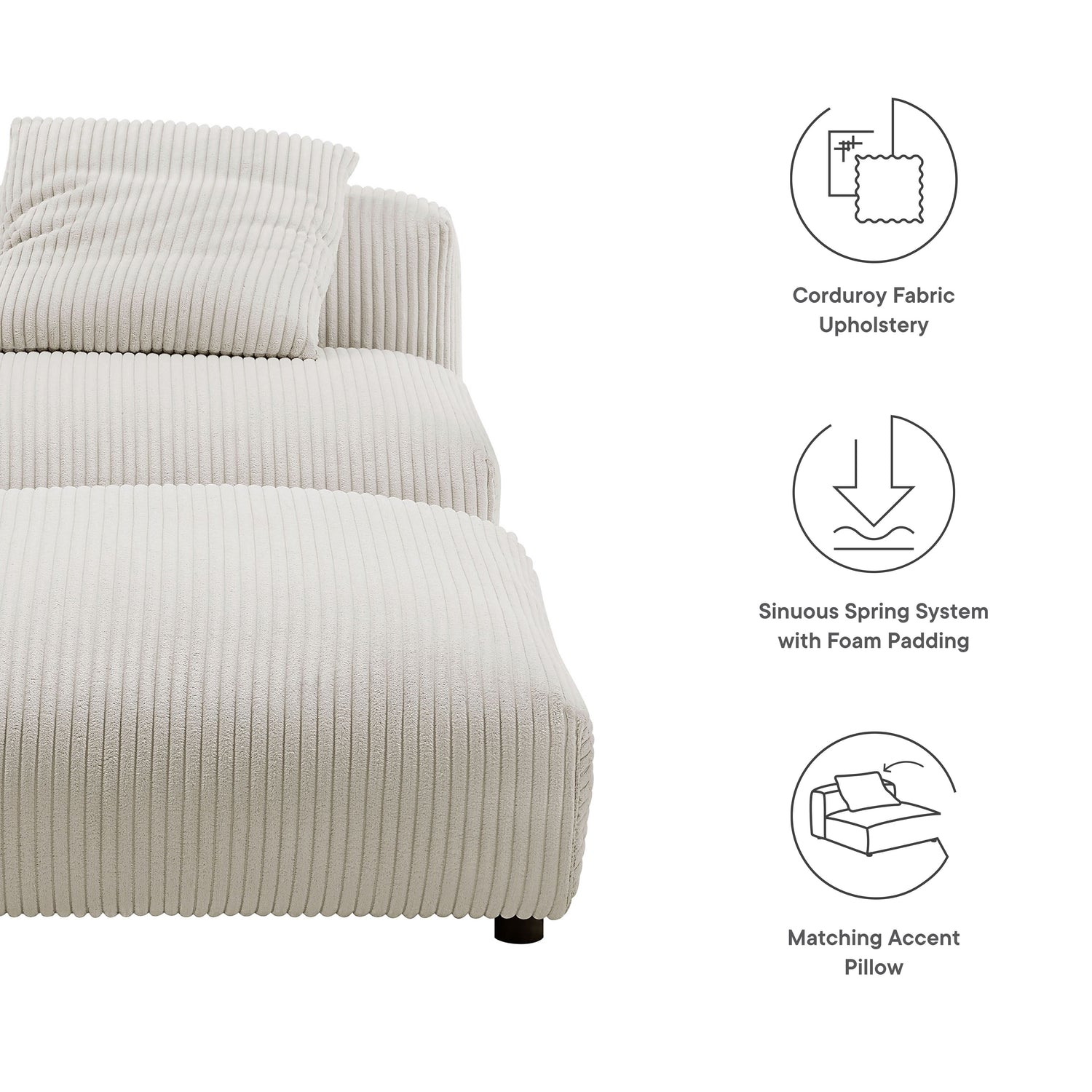 Solace  Modular Corduroy Upholstered Armless Chair and Ottoman Set
