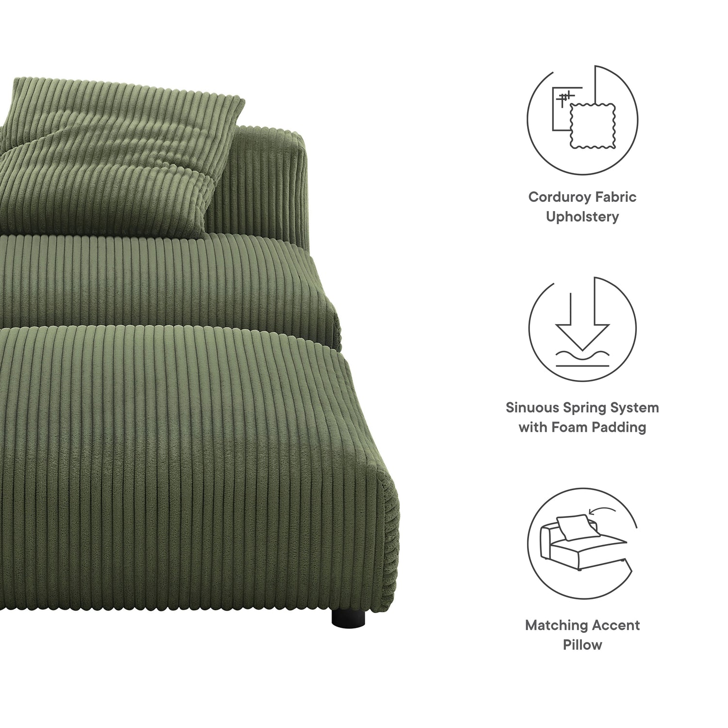 Solace  Modular Corduroy Upholstered Armless Chair and Ottoman Set