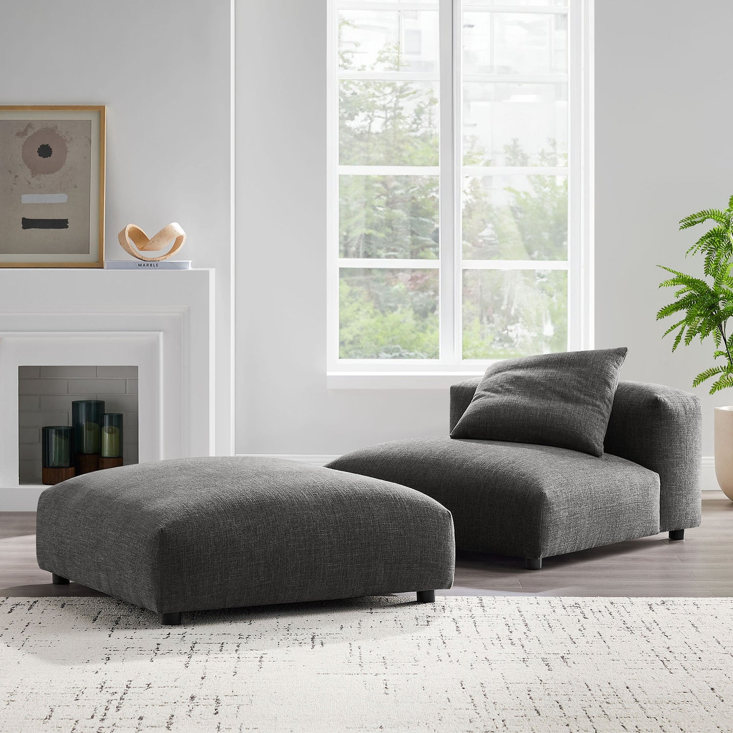 Solace  Modular Upholstered Fabric Armless Chair and Ottoman Set
