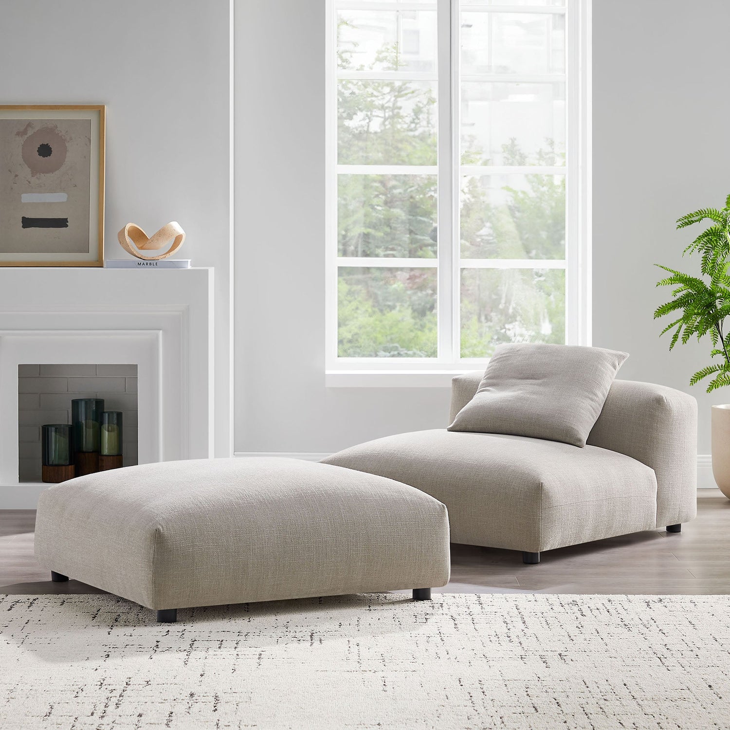 Solace  Modular Upholstered Fabric Armless Chair and Ottoman Set