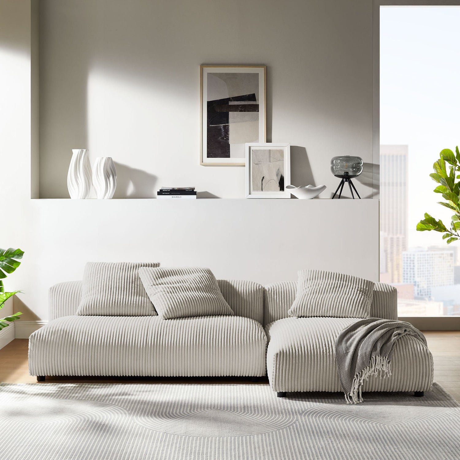 Solace 2-Piece Modular Corduroy Upholstered Sectional Sofa With Chaise