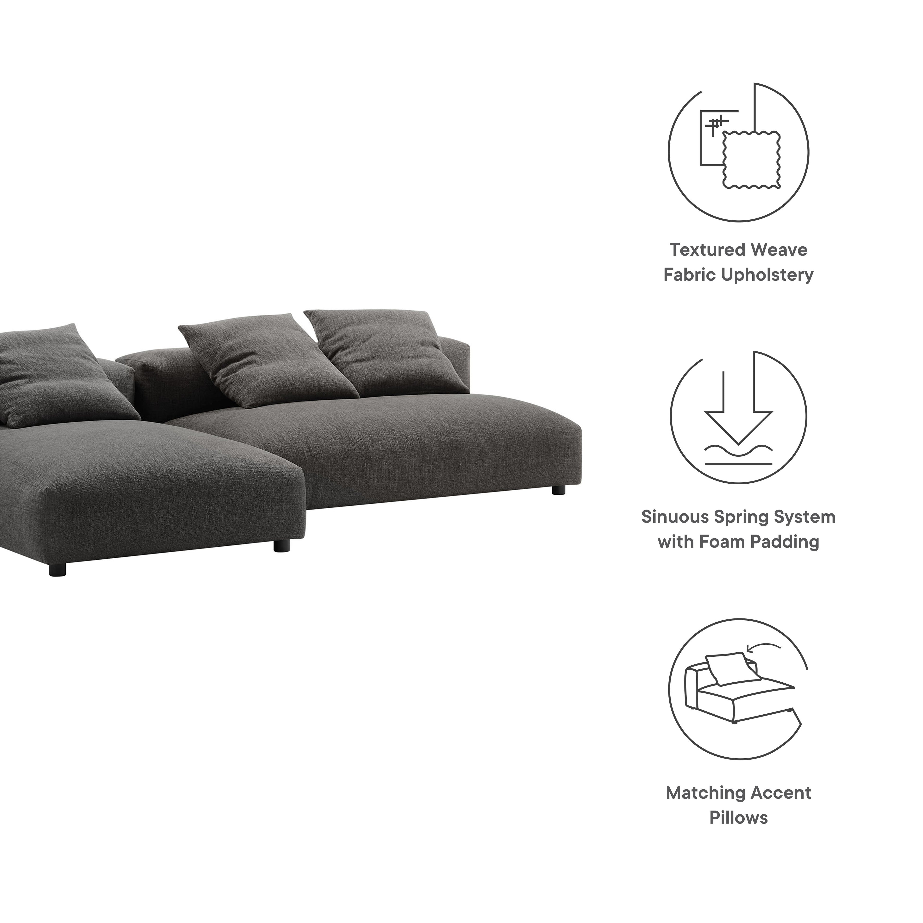 Solace 2-Piece Modular Upholstered Fabric Sectional Sofa With Chaise