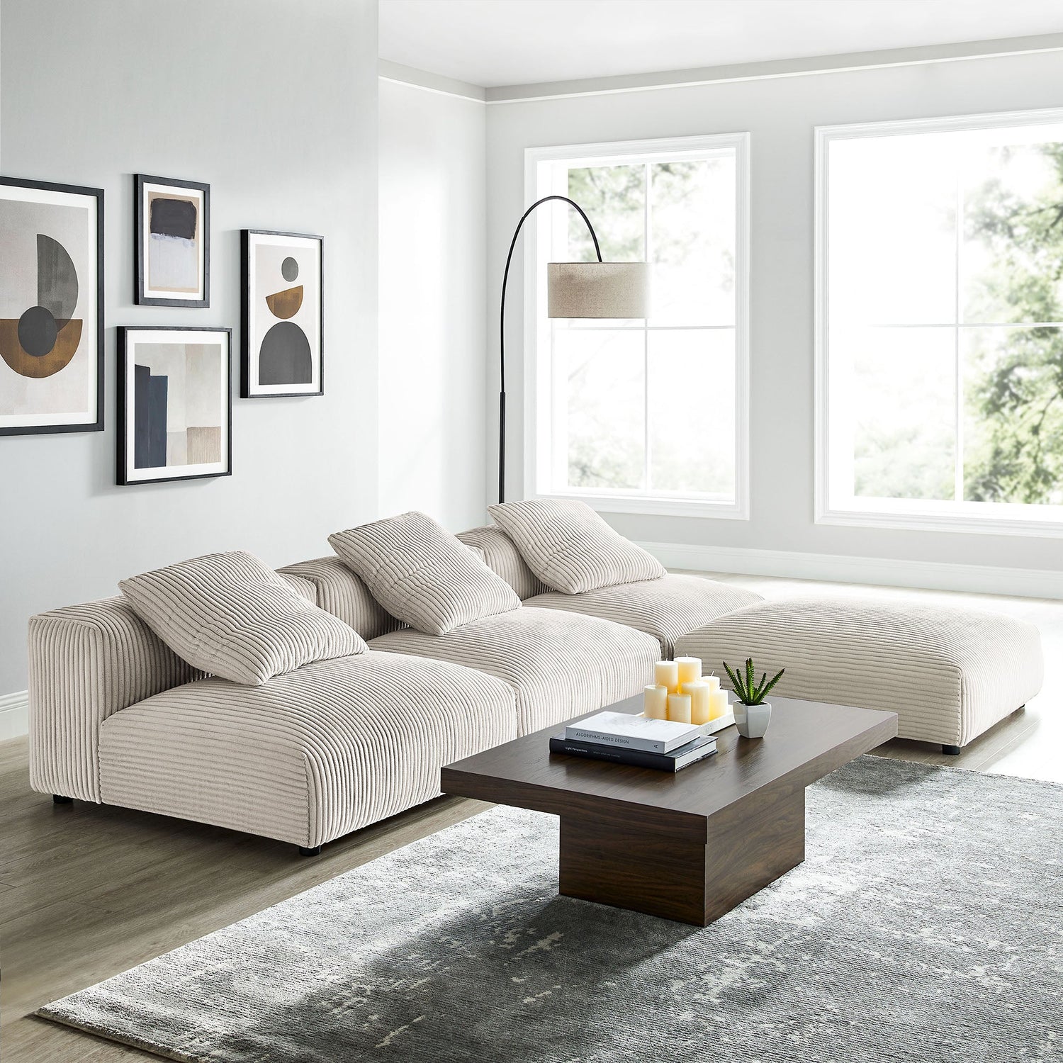 Solace 4-Piece Modular Corduroy Upholstered Sectional Sofa by Modway
