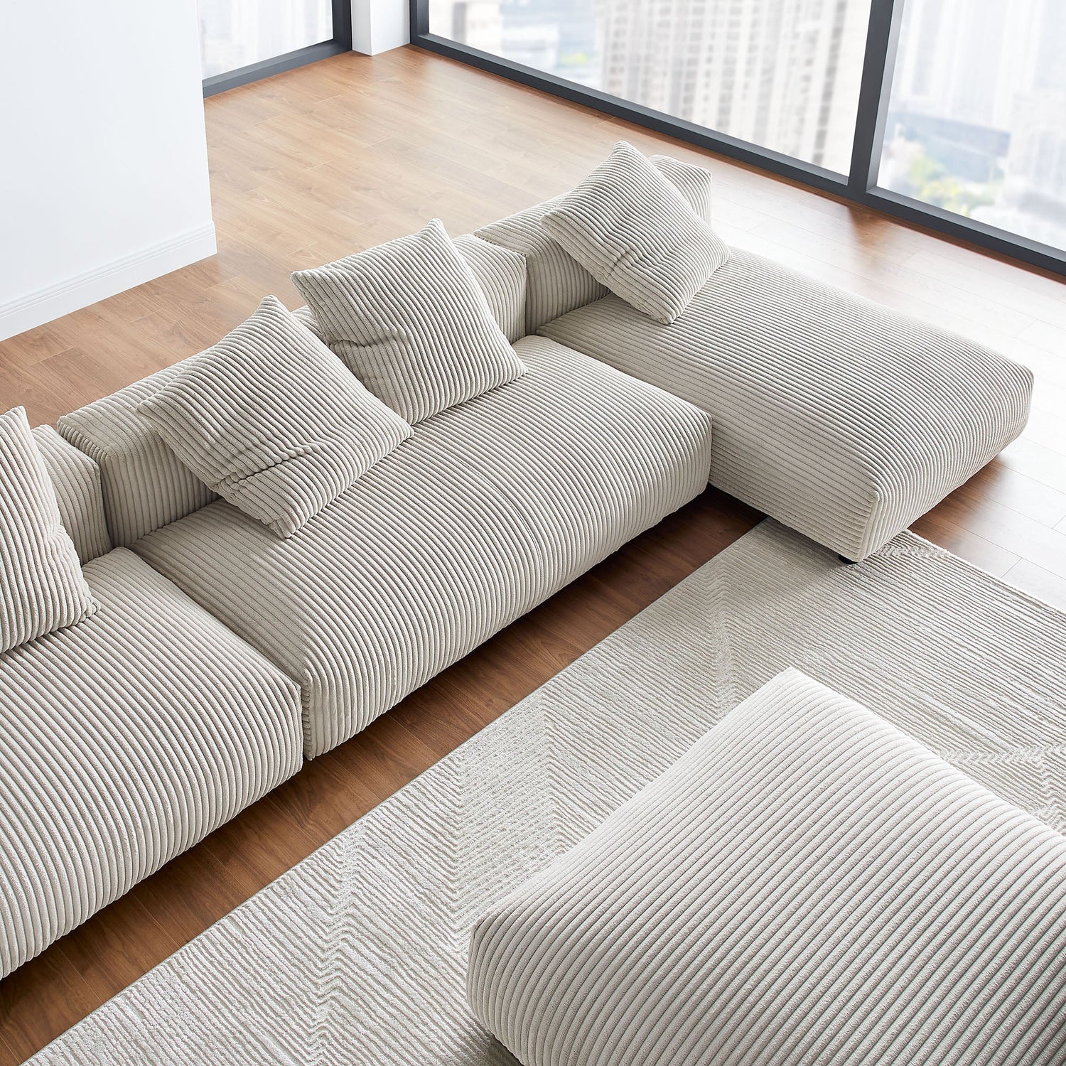 Solace 4-Piece Modular Corduroy Upholstered Sectional Sofa With Ottoman by Modway