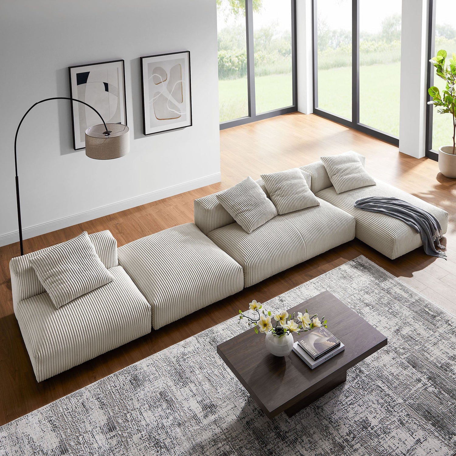 Solace 4-Piece Modular Corduroy Upholstered Sectional Sofa With Ottoman by Modway