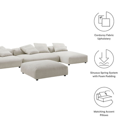 Solace 4-Piece Modular Corduroy Upholstered Sectional Sofa With Ottoman by Modway